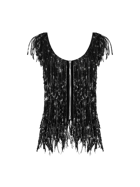 Черный топ с бахромой из бисера и пайеток, 2