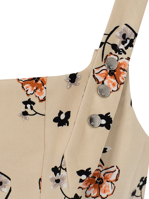 Бежевое платье-мини из хлопка с цветочным принтом, 4