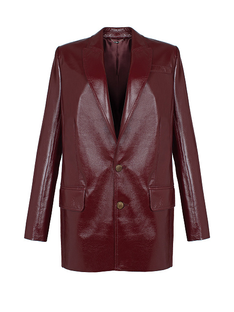 Бордовый однобортный кожаный жакет, 1