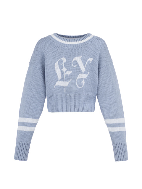 Голубой свитер с круглым вырезом и готическим логотипом, 1