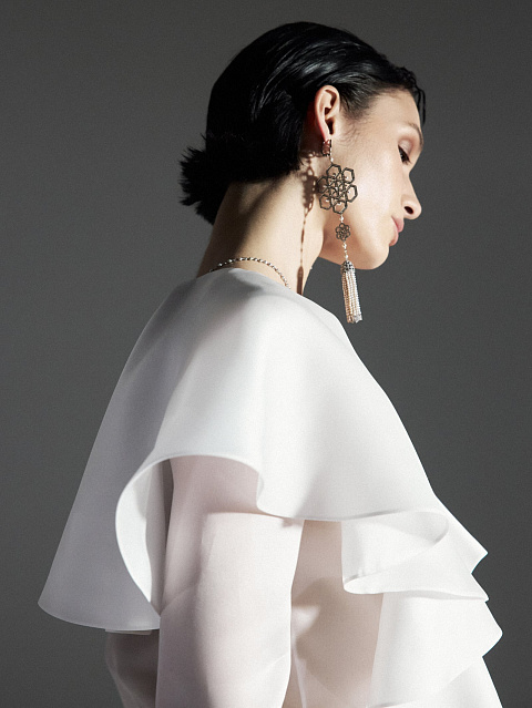 Белый топ из органзы с рюшами, 7