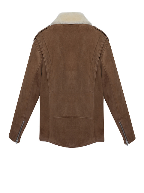 Коричневая объемная дубленка из замши и овчины, 2