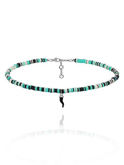 Колье из серебра и разноцветного каучука с кулоном из эмали, 1