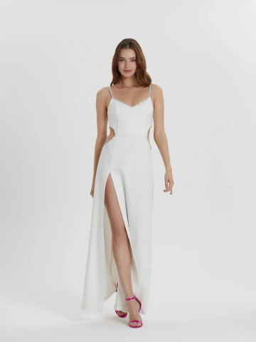 Белое платье-макси с вырезами и стразами, 2