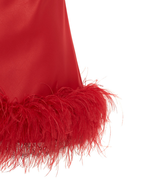 Красное атласное платье-комбинация с боа, 3 Красное атласное платье-комбинация с боа, 3
