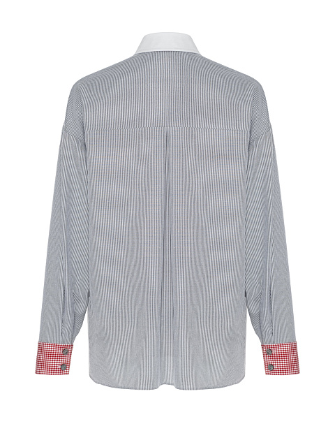 Серая рубашка в полоску с красным кружевом, 2