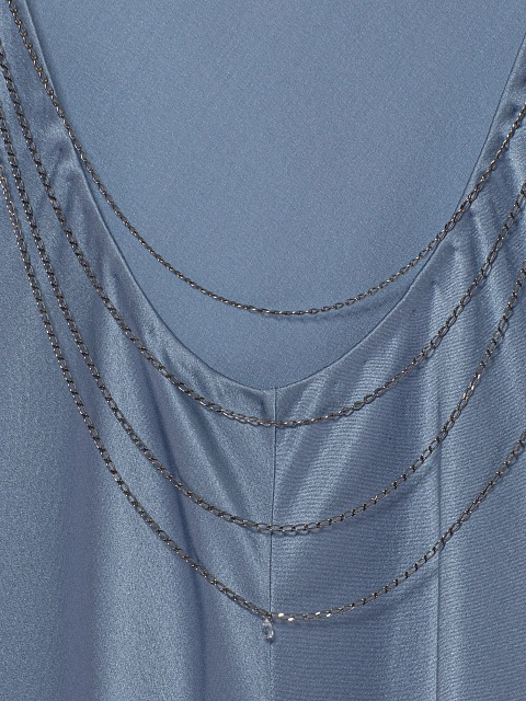 Синее платье-миди из шелка с кружевом и серебряными бретелями, 4