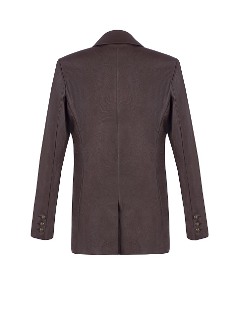 Коричневый двубортный жакет из эко-кожи, 3