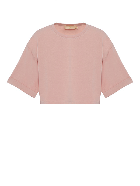 Розовая укороченная хлопковая футболка, 1