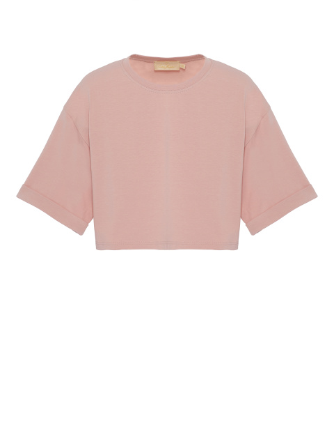Розовая укороченная хлопковая футболка, 1