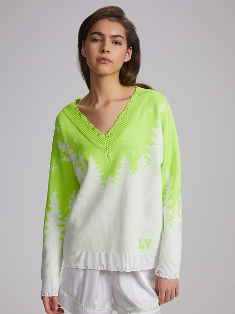 Салатовый пуловер с лесным пейзажем, 5 Салатовый пуловер с лесным пейзажем, 5