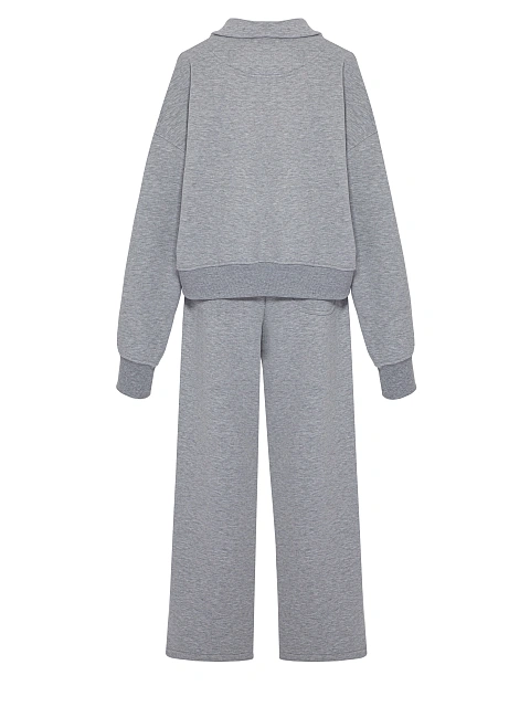 Серый спортивный костюм из футера с вышивкой, 3