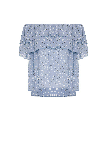 Голубой шифоновый топ с открытыми плечами, 1