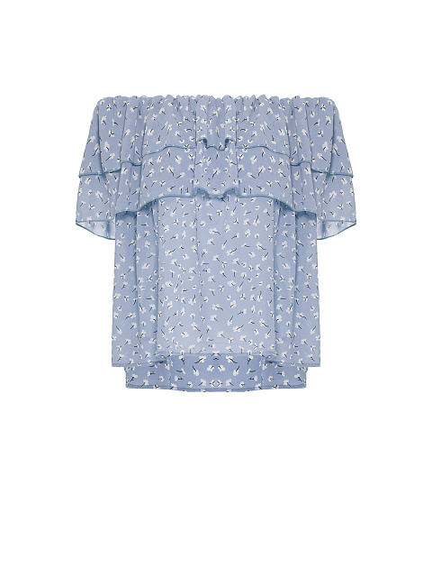 Голубой шифоновый топ с открытыми плечами, 1