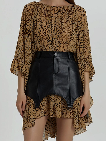 Черная ультра мини юбка из эко-кожи, 2