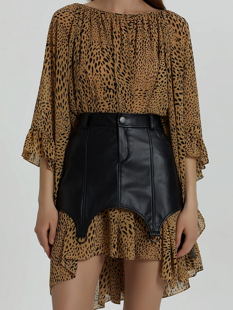 Черная ультра мини юбка из эко-кожи, 2