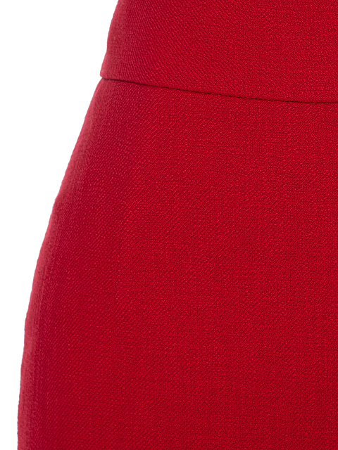 Красный костюм-двойка из жакета с баской и юбки-миди, 11