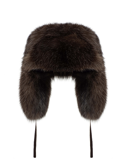 Темно-коричневая шапка-ушанка из меха соболя, 1 Темно-коричневая шапка-ушанка из меха соболя, 1