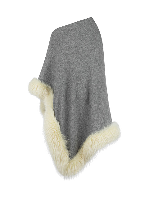 Серое кашемировое пончо с мехом лисы, 2