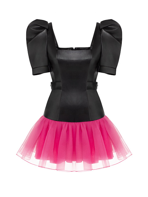 Черное платье-мини из эко-кожи, 1