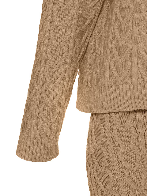 Бежевый вязаный комплект из пуловера и брюк, 4