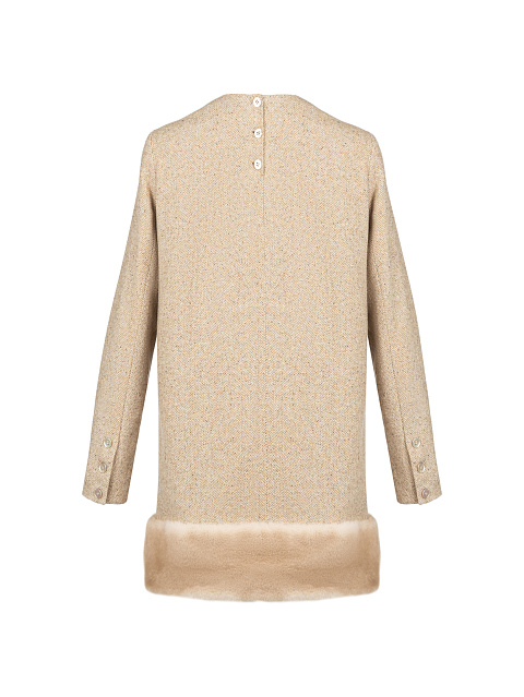 Коричневое шерстяное платье-мини с норковым мехом, 2