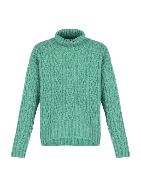 Зеленый вязаный свитер с косами, 1
