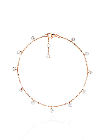 Браслет на лодыжку из серебра с позолотой с прозрачными фианитами в круглой огранке, 1 Браслет на лодыжку из серебра с позолотой с прозрачными фианитами в круглой огранке, 1