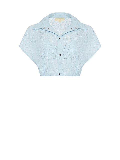 Голубой хлопковый сет из рубашки с коротким рукавом и бра, 3