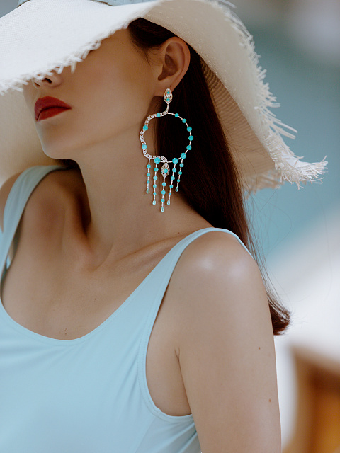 Хупсы из белого золота с турмалином параиба, 3