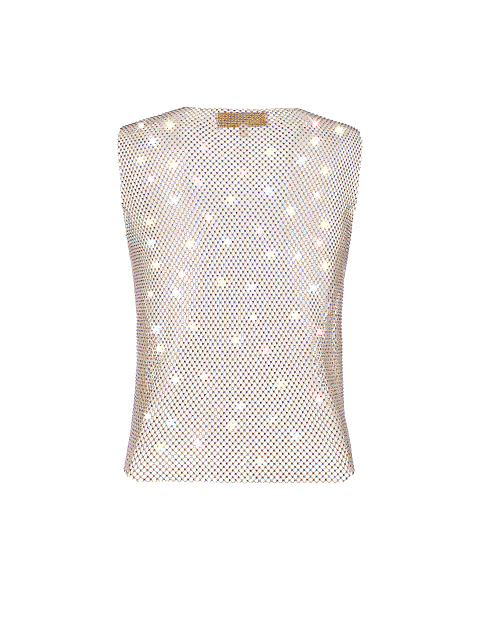 Бежевый топ из сетки со стразами, 2