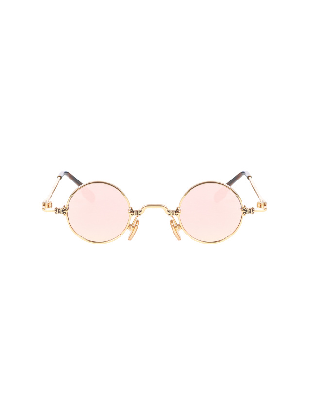 Солнцезащитные очки в золотистой оправе с круглыми розовыми линзами, 2