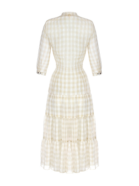 Бежевое платье-миди из тонкого шифона в клетку, 2 Бежевое платье-миди из тонкого шифона в клетку, 2