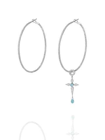 Подвеска-крест на хупсы из белого золота с топазом Sky Blue, 2