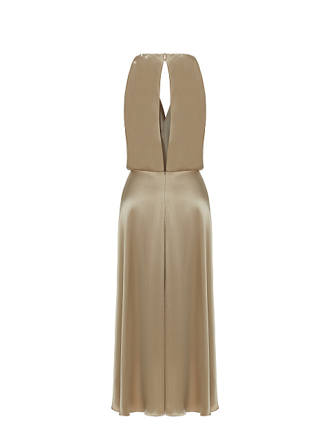 Бежевое платье-миди из шелка со стразами, 2 Бежевое платье-миди из шелка со стразами, 2