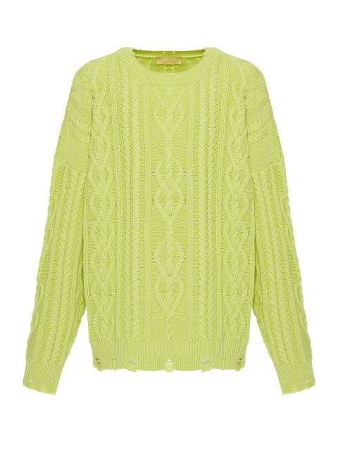 Светло-зеленый унисекс хлопковый свитер с косами, 1