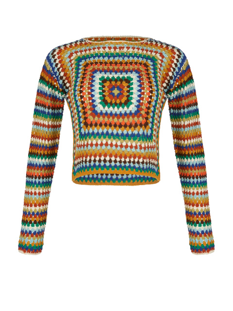 Разноцветный хлопковый свитер в технике кроше, 1
