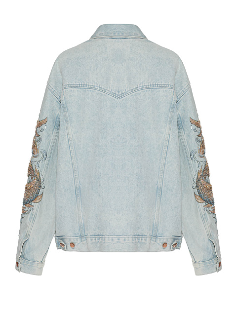 Голубая джинсовая куртка с вышивкой бисером и кристаллами, 2