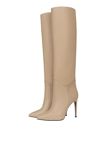 Кремовые кожаные сапоги на шпильке, 1