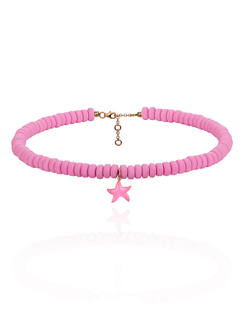 Колье-чокер из розового серебра, розового каучука и кулона в виде звезды из эмали, 1 Колье-чокер из розового серебра, розового каучука и кулона в виде звезды из эмали, 1