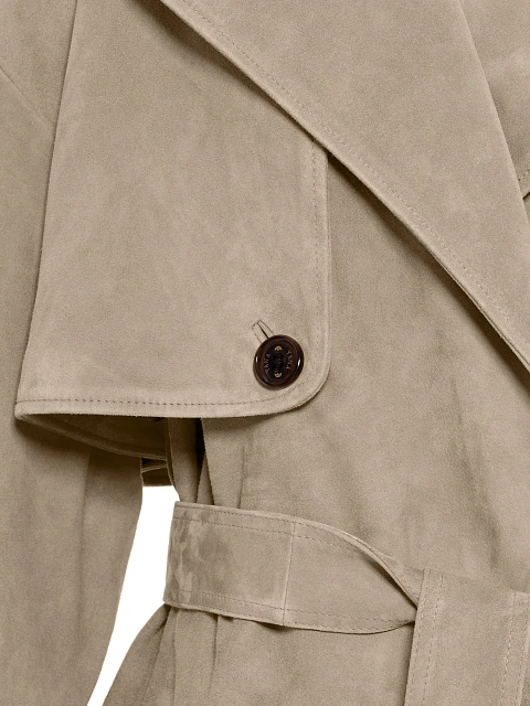 Бежевый двубортный тренч из замши, 3