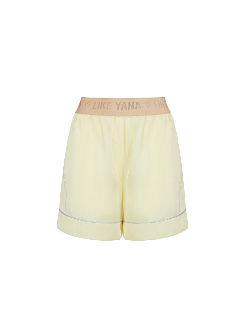 Желтая шелковая пижама с серым кантом, 4