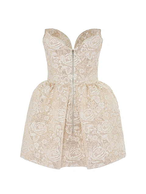 Бежевое платье-мини из парчи с золотистыми розами, 2 Бежевое платье-мини из парчи с золотистыми розами, 2