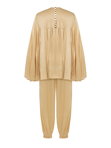 Золотой шелковый костюм-двойка с вышивкой, 2