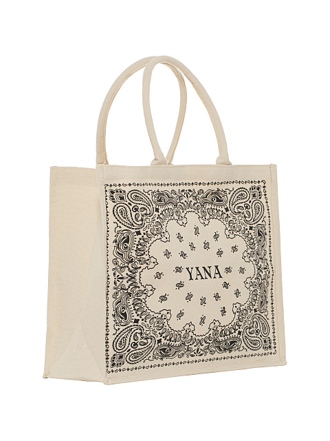 Сумка-шоппер из канваса с черным узором пэйсли, 2 Сумка-шоппер из канваса с черным узором пэйсли, 2