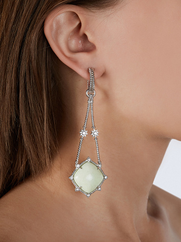 Серебряные серьги с фианитами и хризопразами, 2