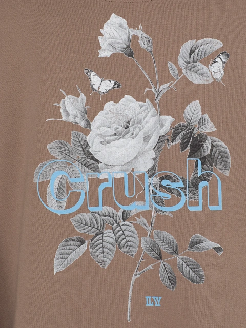 Темно-бежевый свитшот из хлопка с принтом на спине, 4 Темно-бежевый свитшот из хлопка с принтом на спине, 4