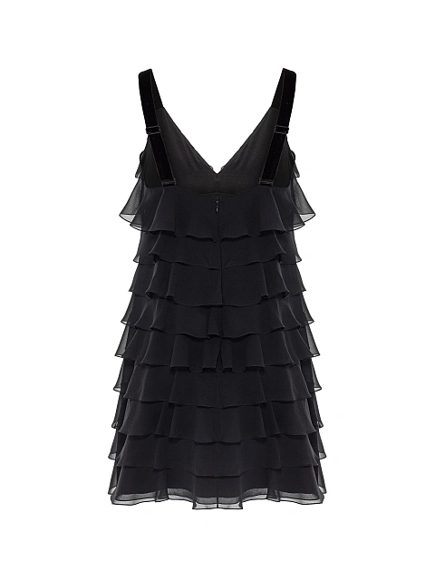 Черное платье-мини из шифона с воланами, 2