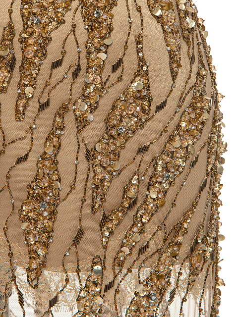 Золотистое асимметричное платье-макси из сетки с бисером, 4