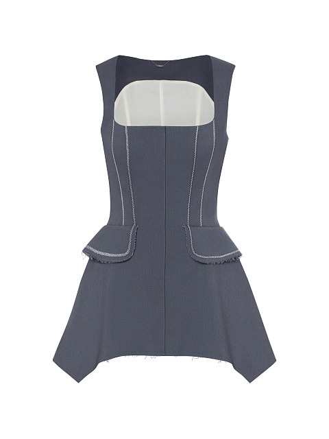 Серый костюм-тройка с укороченным жакетом, 4